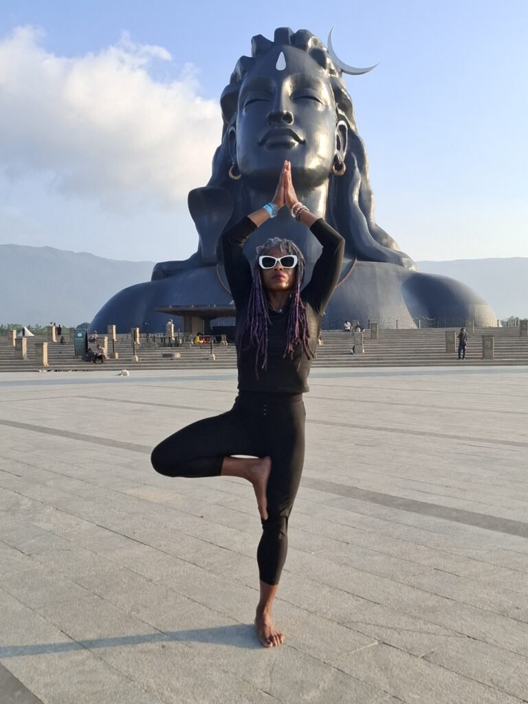 Yasha The Ancient 1 doing a yoga pose at AdiYogi in Coimbatore, India - Experiencing Paranormal Activity, Schedule a QHHT® Session